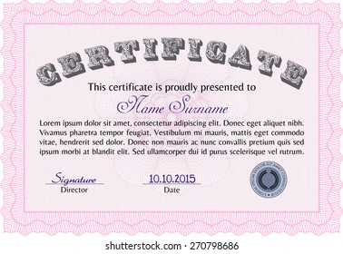 Certificate, Diploma of completion; design template with guilloche pattern, border, frame.