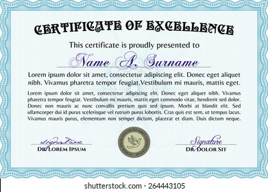 Certificate, Diploma of completion with guilloche pattern and background, border, frame. Certificate of Achievement, Certificate of education, awards, winner.