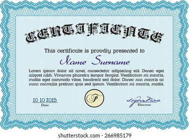 Certificate, Diploma of completion with guilloche pattern and background, border, frame. Certificate of Achievement, Certificate of education, awards, winner.