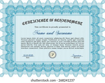 Certificate, Diploma of completion with guilloche pattern and background, border, frame. Certificate of Achievement, Certificate of education, awards, winner.
