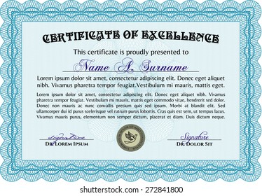 Certificado, Diploma de terminación con patrón y fondo guilloche, borde, marco. Certificado de Logro, Certificado de Educación, Premios, Ganador.