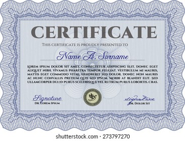 Certificate, Diploma of completion with guilloche pattern and background, border, frame. Certificate of Achievement, Certificate of education, awards, winner. 