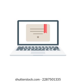 Certificate, Diploma of Completion, Laptop Isolated Vector Illustration