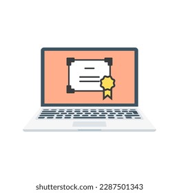 Certificate, Diploma of Completion, Laptop Isolated Vector Illustration