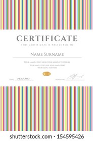 Certificate, Diploma of completion (template, background) with colorful stripy (lines) pattern. Certificate of Achievement, awards, winner, degree certificate, business Education, school lessons