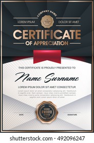 Certificate, Diploma of completion template with Luxury black and golden elegant pattern,Vector illustration