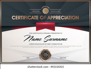 Certificate, Diploma of completion template with Luxury black and golden elegant pattern,Vector illustration