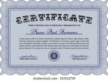 Certificate. Diploma of completion.With guilloche pattern. Excellent design. 