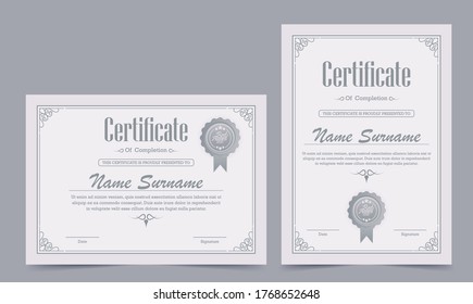 Certificate diploma currency border with grey color	