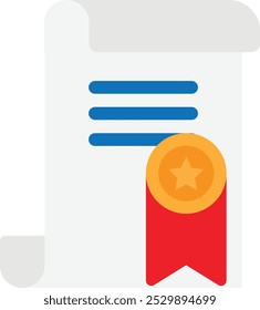 Ilustração plana do vetor do ícone do diploma do certificado