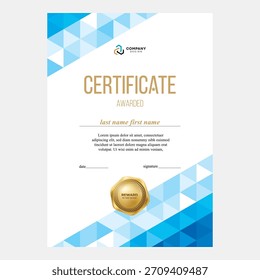 Certificate and diploma design, creative geometric triangle background, flat style