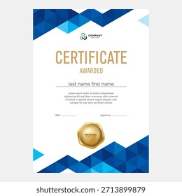 Certificate and diploma design, creative geometric triangle background, flat style