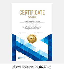 Certificate and diploma design, creative geometric triangle background, flat style