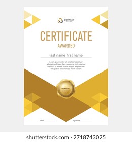 Diseño del certificado y del diploma, fondo geométrico creativo del triángulo, estilo plano