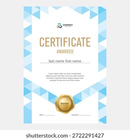 Diseño del certificado y del diploma, fondo geométrico creativo del triángulo, estilo plano