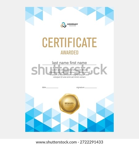 Certificate and diploma design, creative geometric triangle background, flat style