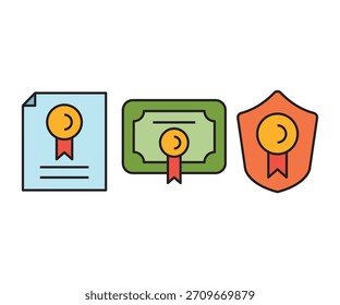 Iconos de documento de certificado y diploma conjunto ilustración Vector