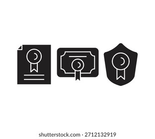 Iconos de documento de certificado y diploma conjunto ilustración Vector
