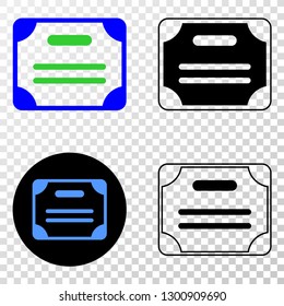 Certificate diploma EPS vector pictograph with contour, black and colored versions. Illustration style is flat iconic symbol on chess transparent background.