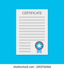 Certificate diploma flat. Vector certificate education, diploma graduation illustration