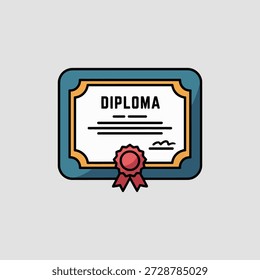 Icono del diploma del certificado con el borde azul y el sello rojo