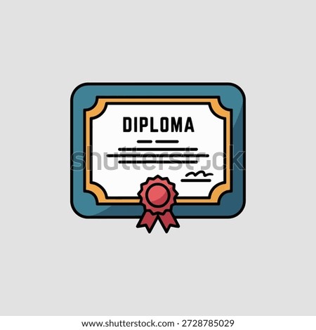 certificate diploma icon with blue border and red seal