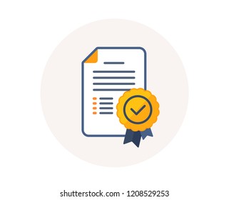 Certificate diploma icon. Graduation document with medal sign. Education certification diploma symbol. Achievement award medal. Certificate document vector.