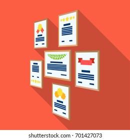 Certificate, diploma and license in a frame on the office wall. Office and interior single icon in flat style Isometric vector symbol stock illustration web.