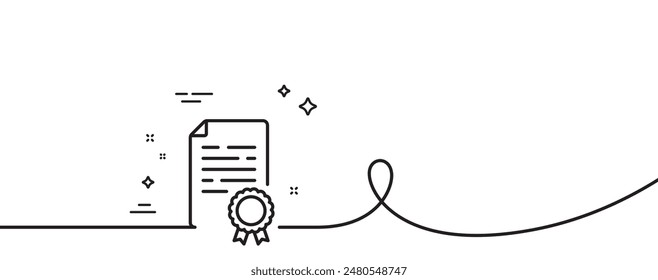 Symbol für die Zertifikatdiplompinie. Durchgehend eine Zeile mit Curl. Seitenzeichen der Dokumentdatei. Büronotizsymbol. Zertifikat-Diplom-Band mit einer Umrisslinie. Loop-Kurvenmuster. Vektorgrafik