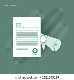 Certificate, diploma. Modern vector illustration for web design, marketing and print material. Concept of line icon with green theme