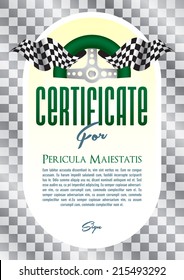 Certificate, Diploma with a motif of the steering wheel and starting board for the winner of motor sport, motor-sports championship race go-karts, auto veteran, veteran race, historic car ride, cars