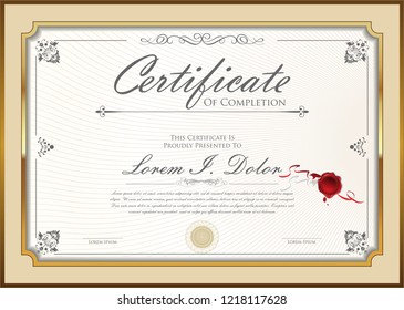 Certificate or diploma retro vintage design template 