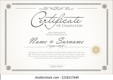 Certificate or diploma retro vintage design template 