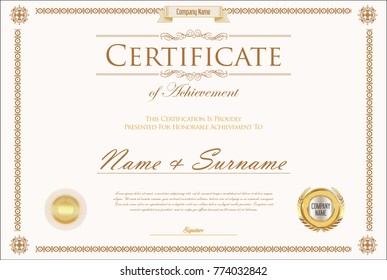 Certificate or diploma retro vintage design template 