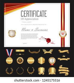 Certificate or diploma retro vintage template with luxury labels