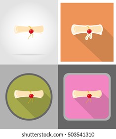certificate diploma scroll flat icons vector illustration isolated on background