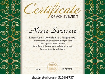Certificate or diploma template. Award winner. Reward. Winning the competition. Vector illustration.