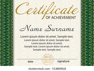 Certificate or diploma template. Award winner. Reward. Winning the competition. Vector illustration.
