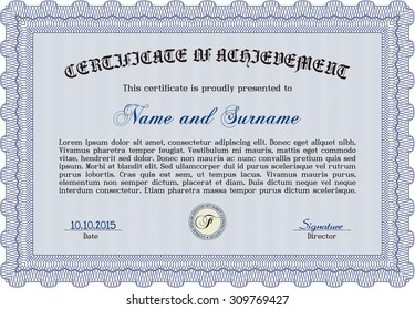 Certificate or diploma template. With background. Complex design. Vector illustration.