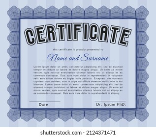 Certificate or diploma template.  Beauty design.  With complex background.  Detailed.  Blue color.