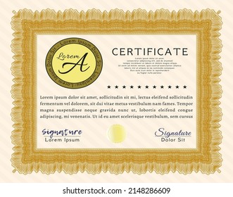 Certificate or diploma template.  Beauty design.  With complex background.  Detailed.  Orange color.