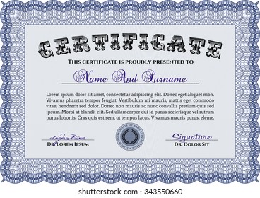 Certificate or diploma template. Border, frame.Good design. Complex background. 