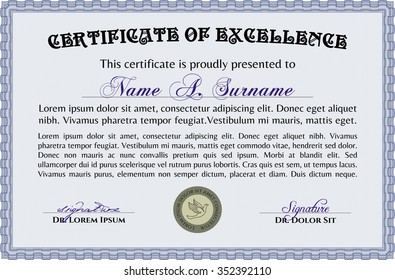 Certificate or diploma template. Border, frame.Retro design. With guilloche pattern and background. 