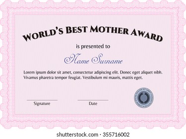 Certificate or diploma template. Diploma of completion.Retro design. With guilloche pattern and background. 