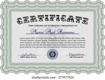 Certificate or diploma template. Diploma of completion.With complex linear background. Elegant design. 