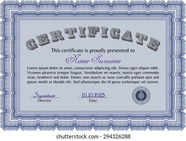 Certificate or diploma template. Complex background. Frame certificate template Vector.Sophisticated design. 