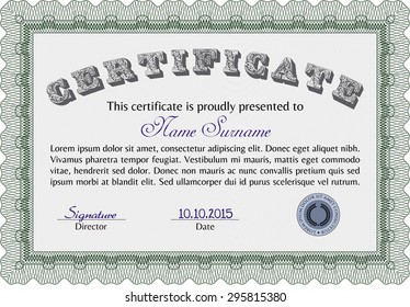 Certificate or diploma template. Complex background. Detailed.Cordial design. 