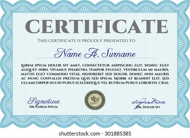 Certificate or diploma template. Complex background. Detailed.Cordial design. 