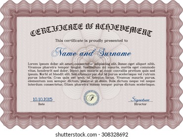Certificate or diploma template. Complex background. Detailed.Cordial design. 