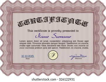Certificate or diploma template. Complex background. Diploma of completion.Nice design. 